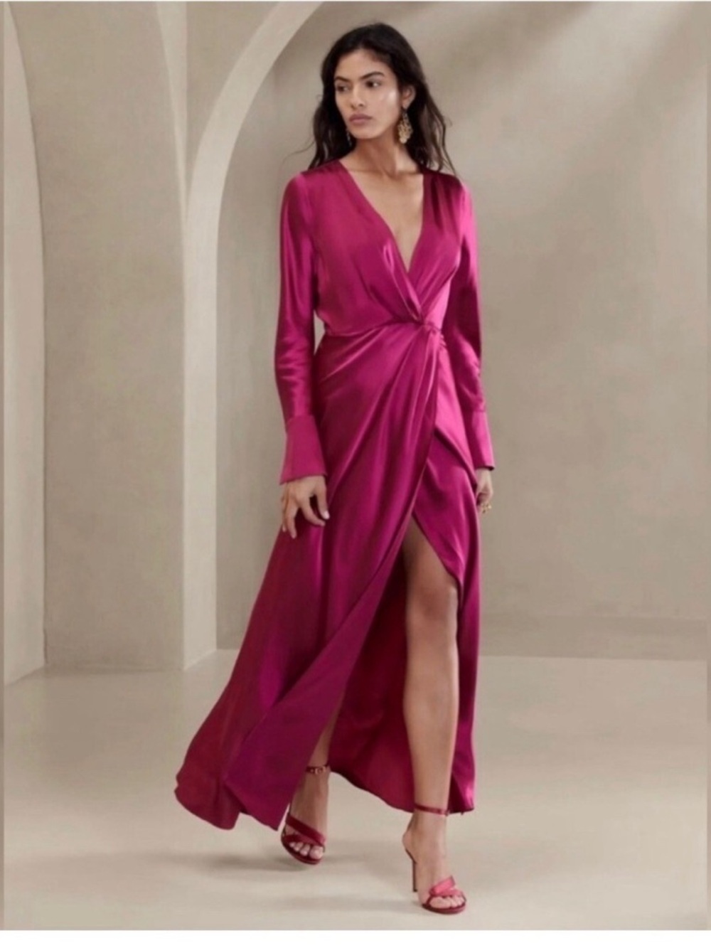 NWT! Banana Republic Etude Silk Maxi Berry Pink Fuchsia dress size 10